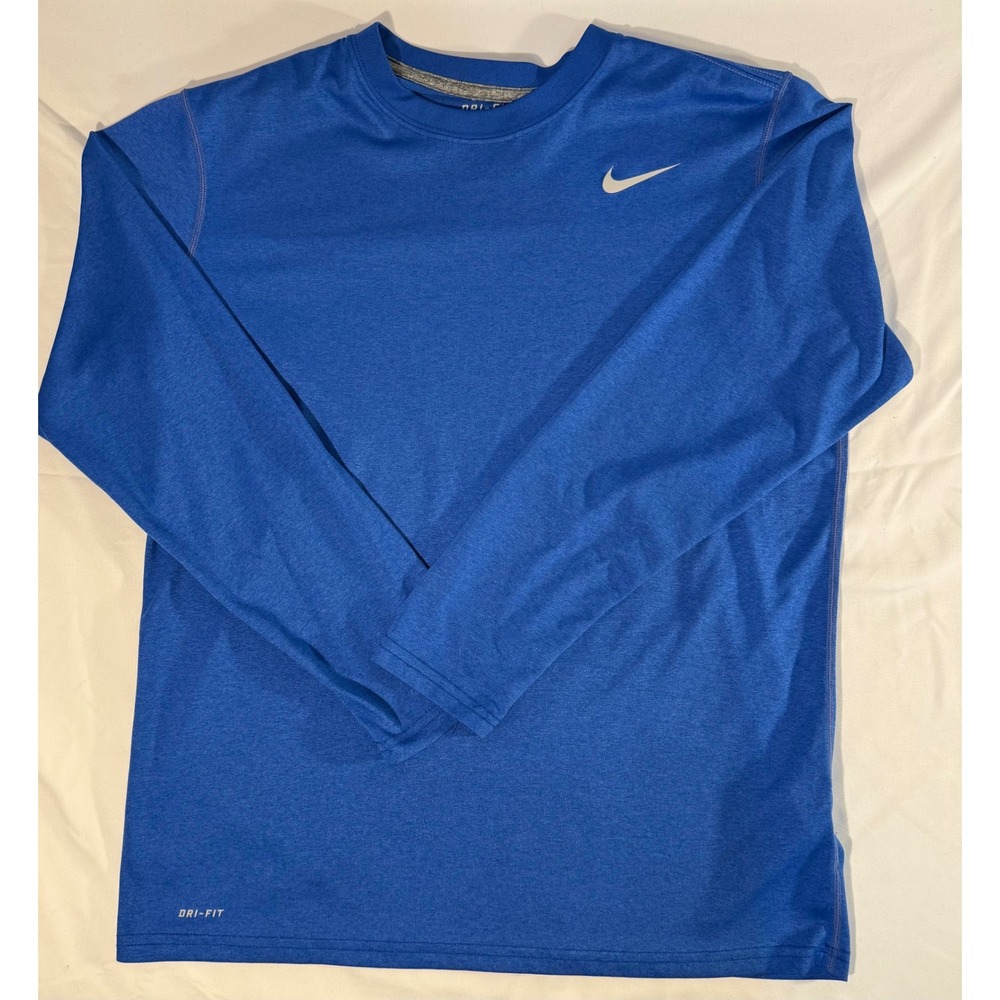 Nike Dri-FIT Mens Long Sleeve Training Shirt Blue Heathered Swoosh Size XL